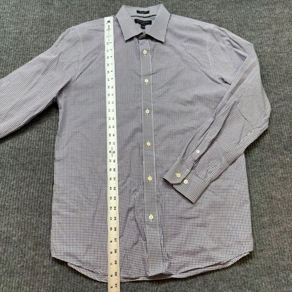 Banana Republic Non-Iron Shirt Mens L Slim Fit Blue Purple Gingham Button Down